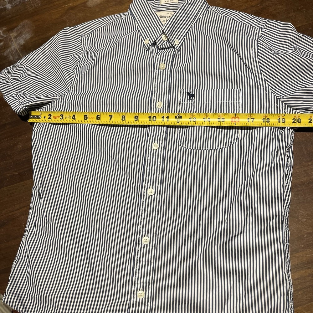 Abercrombie & Fitch Oxford Button Down Shirt Mens S Muscle White Blue Striped - Picture 9 of 11